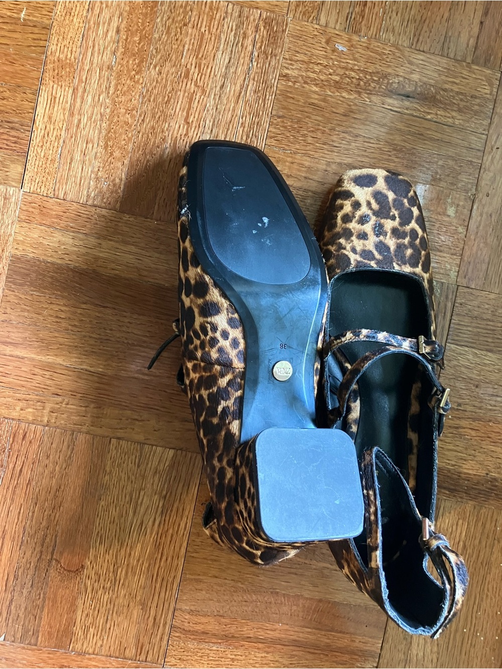Zara Leopard-Print Mary Jane Block Heels - Brown/Black - Picture 2 of 2